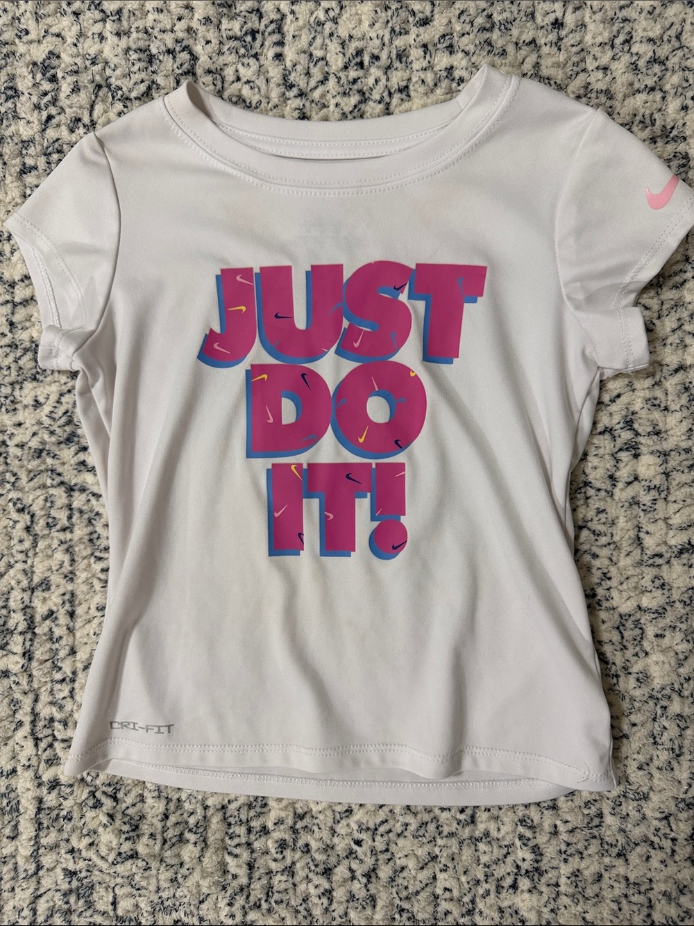 Nike White Short Sleeve Tee with Pink & Blue 'JUST DO IT' Graphic